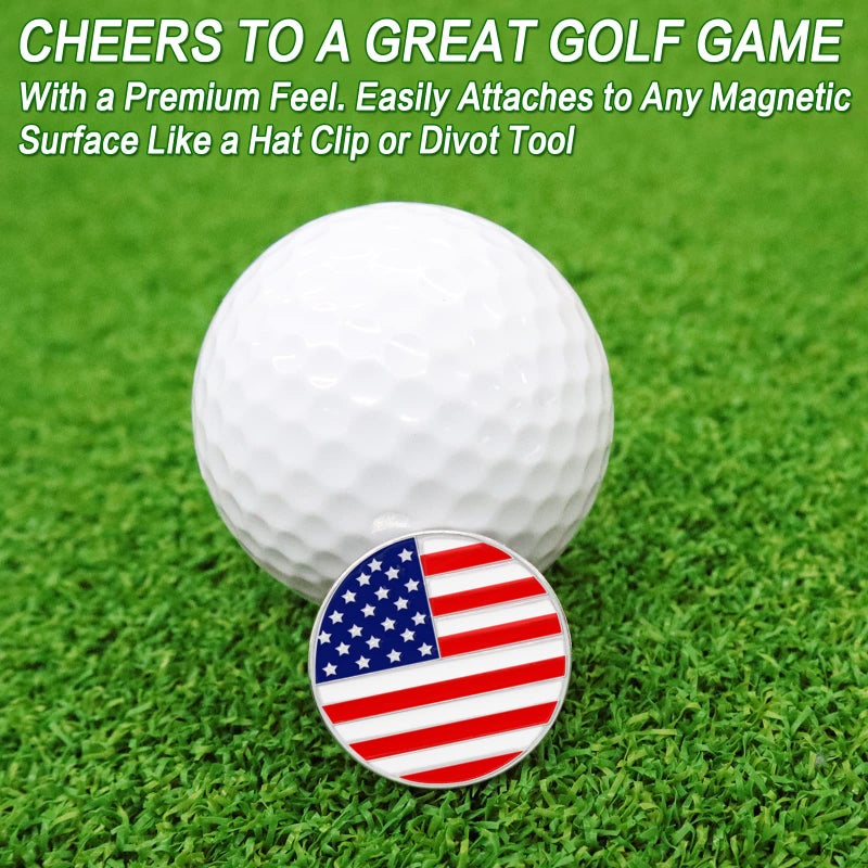 FINGER TEN Golf Ball Marker with Hat Clip Markers Assorted Patterns Value Gift Set Mark Golf Divot Tool Accessories for Men Women Kids (American Flag) - Image 3